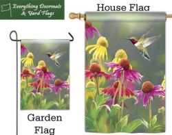 Hummingbird Heaven Breeze Art garden flag & house flag made by Magnet Works, image by Everything Doormats.